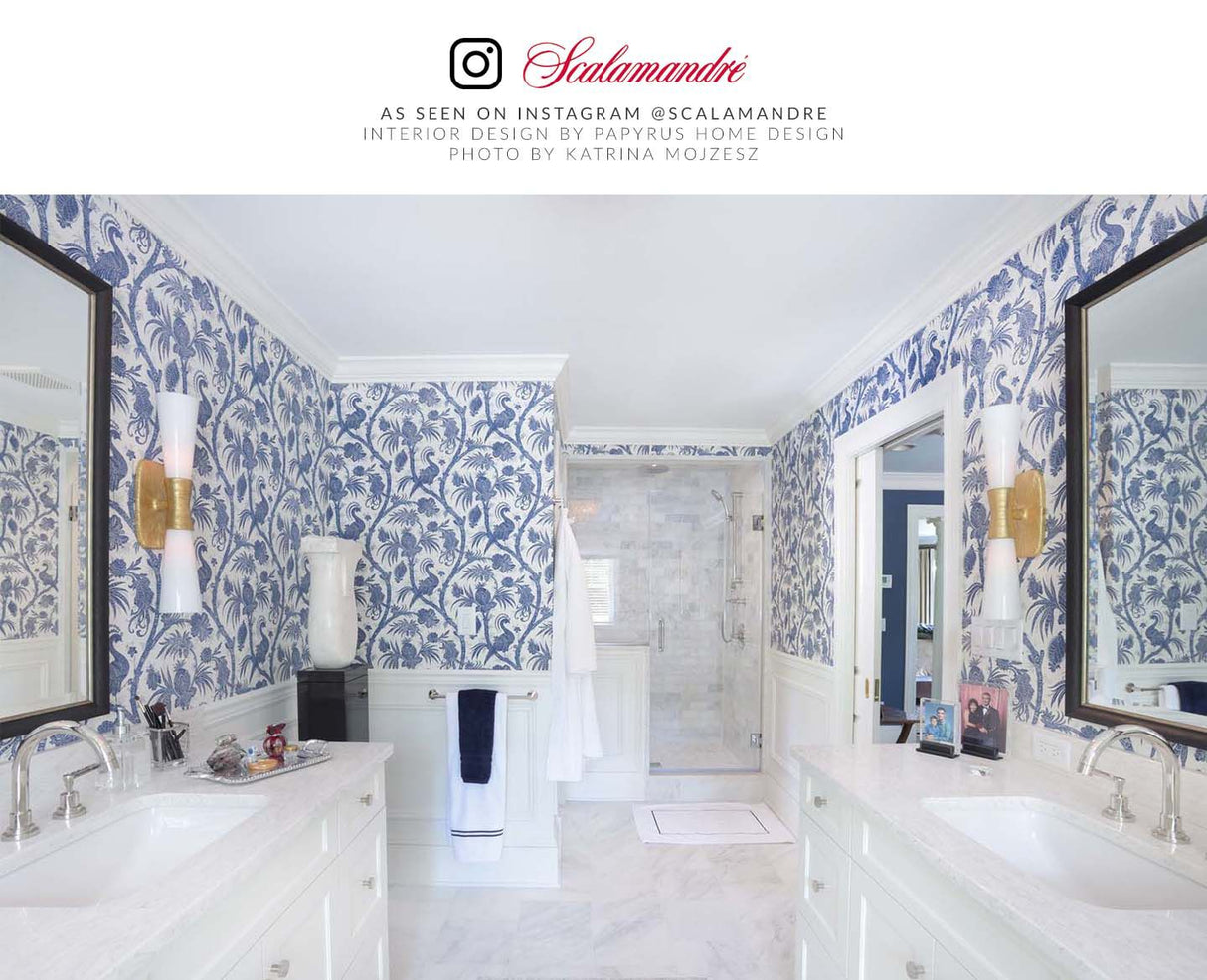 Scalamandre SC 0006WP88355 INDIGO BALINESE PEACOCK WALLPAPER - Eade's Wallpaper