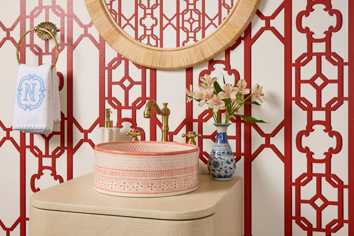 Scalamandre SC 0006WP88582D LACQUER RED JOANNA FRET WALLPAPER - Eade's Wallpaper