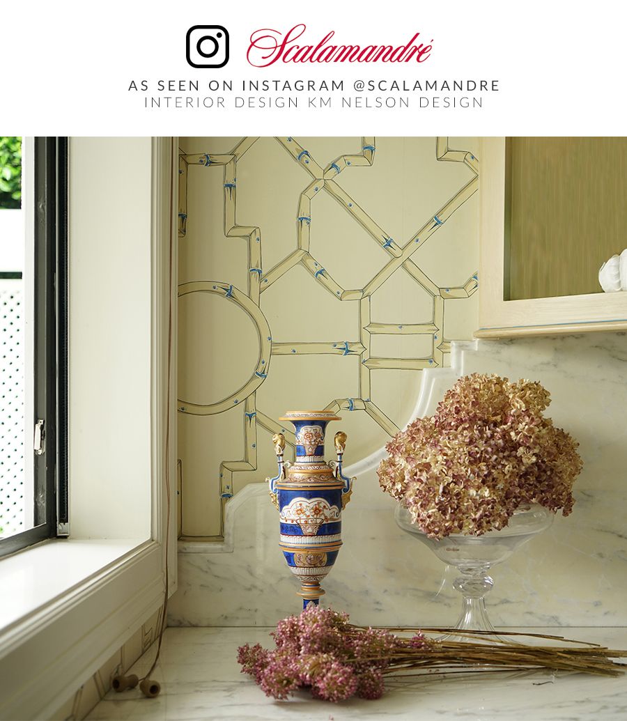 Scalamandre SC 0007WP81630 LINEN & BLUE ON ECRU BALDWIN BAMBOO WALLPAPER - Eade's Wallpaper