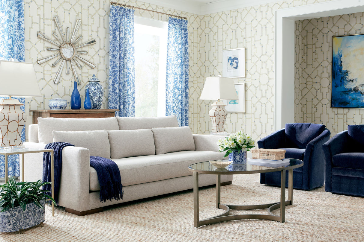 Scalamandre SC 0007WP81630 LINEN & BLUE ON ECRU BALDWIN BAMBOO WALLPAPER - Eade's Wallpaper