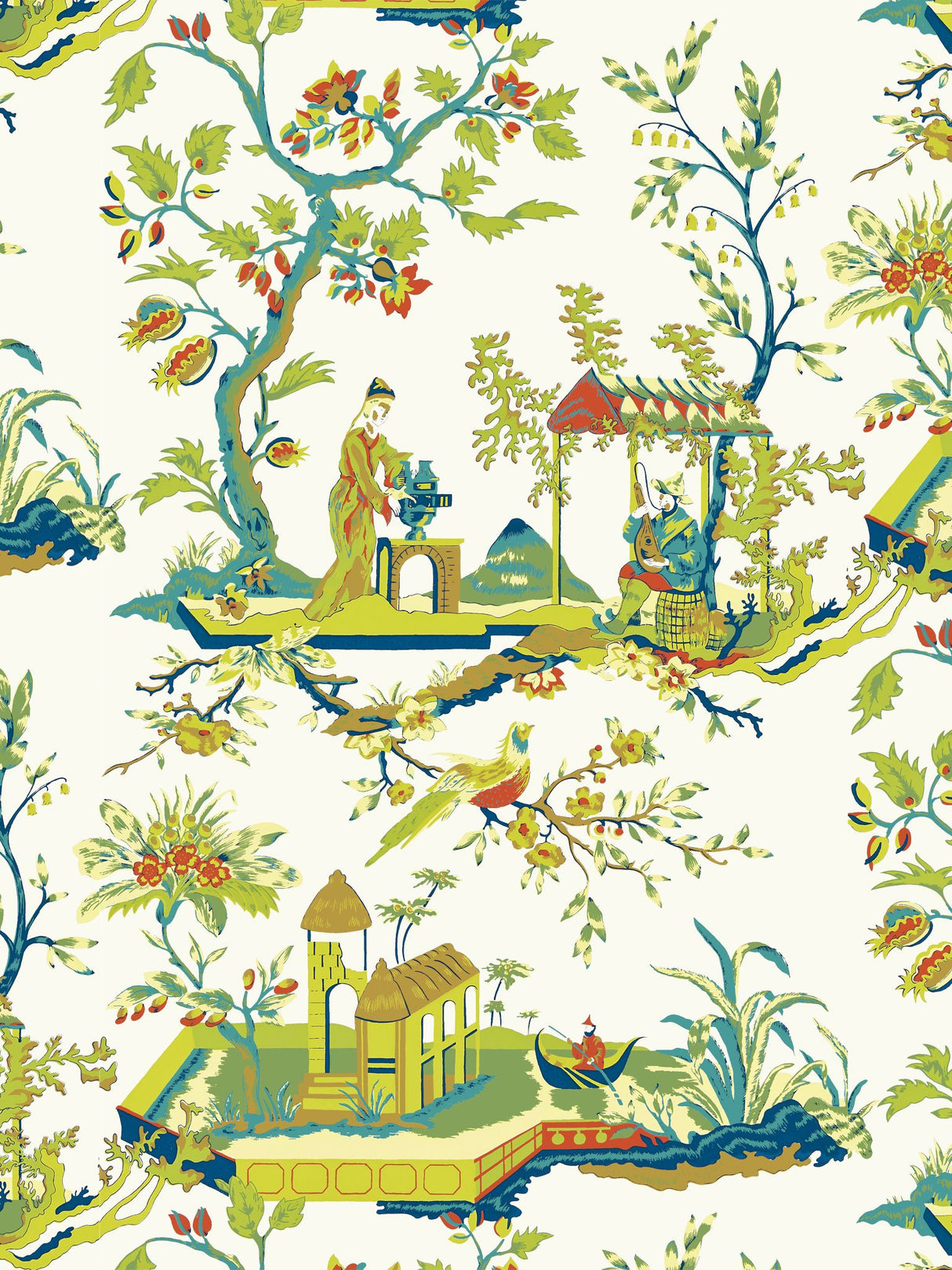 Scalamandre SC 0011WP81212 MULTICOLOR ON IVORY CH'IN LING WALLPAPER - Eade's Wallpaper