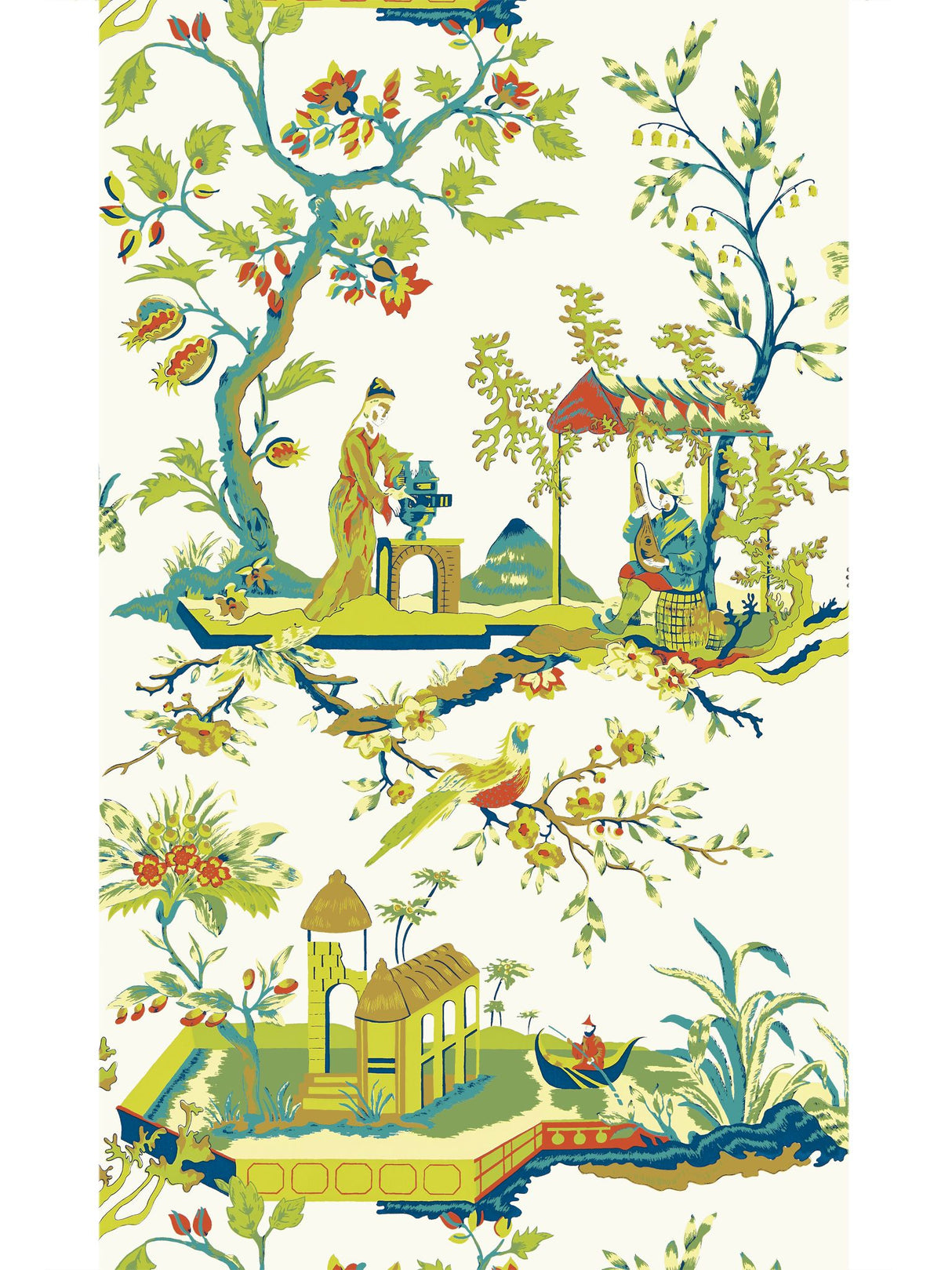 Scalamandre SC 0011WP81212 MULTICOLOR ON IVORY CH'IN LING WALLPAPER - Eade's Wallpaper