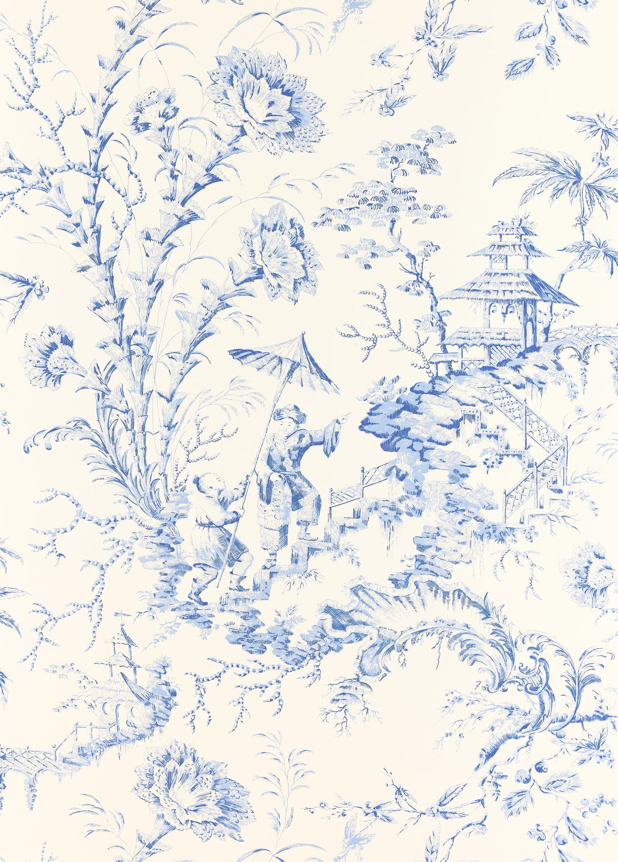 Scalamandre SC 0011WP81561 CHINA BLUE PILLEMENT TOILE WALLPAPER - Eade's Wallpaper