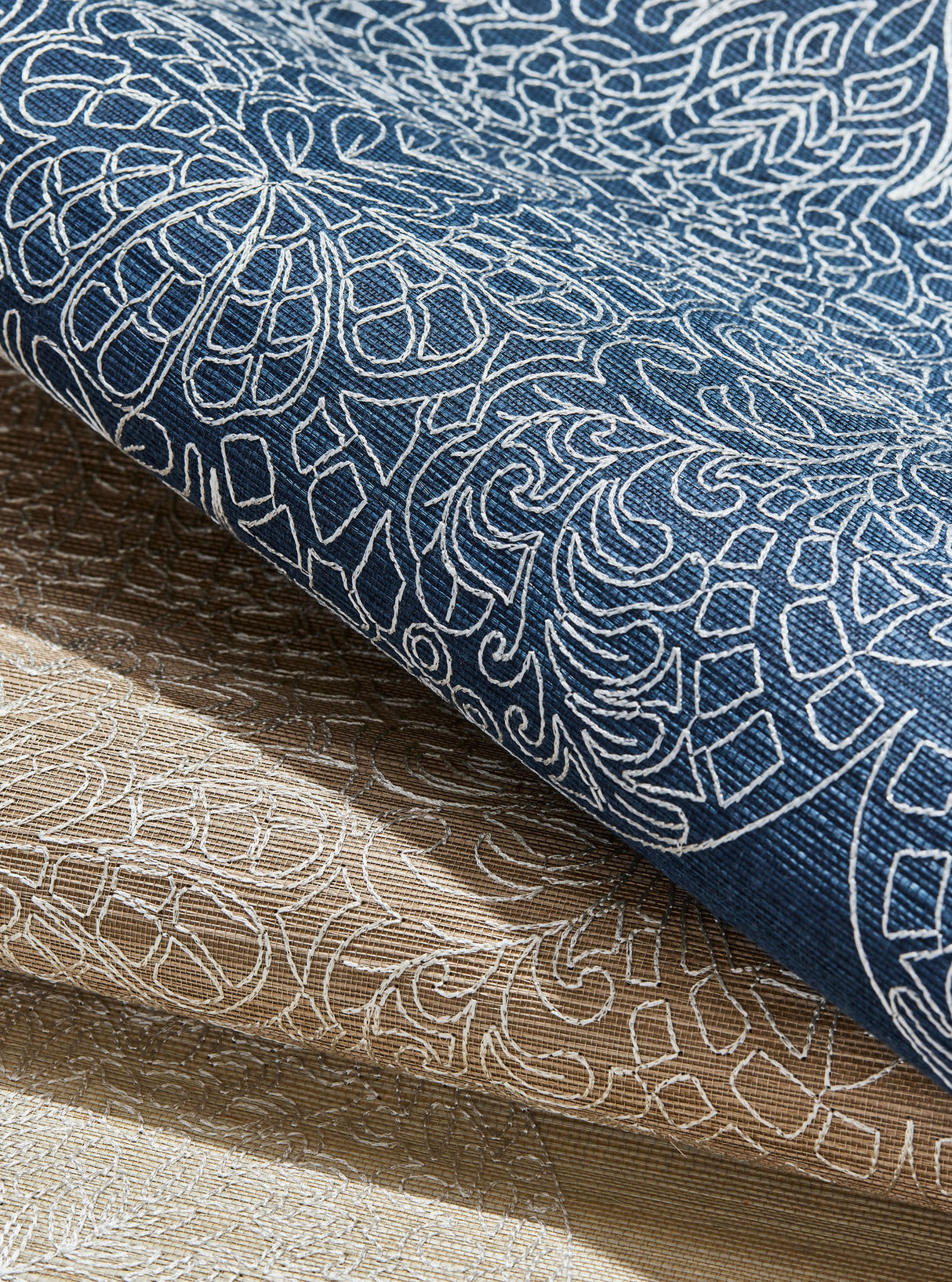 Scalamandre SC 0003WP88555 INDIGO TAJ EMBROIDERED SISAL WALLPAPER - Eade's Wallpaper