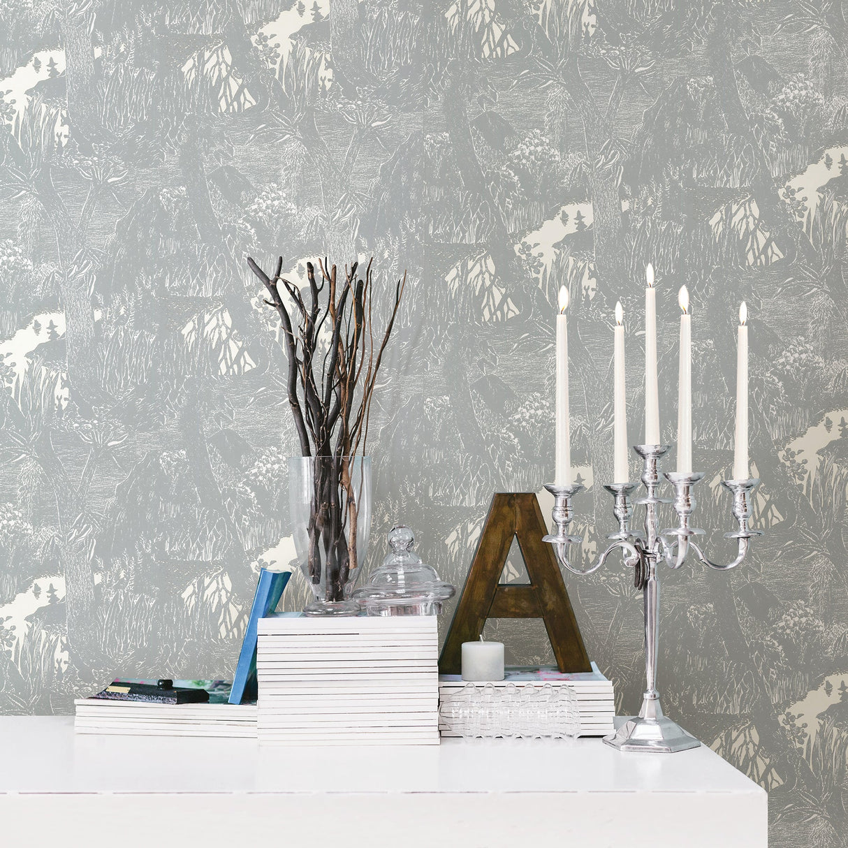 Sandudd SD5166-3 Moominvalley Light Grey Forest Wallpaper