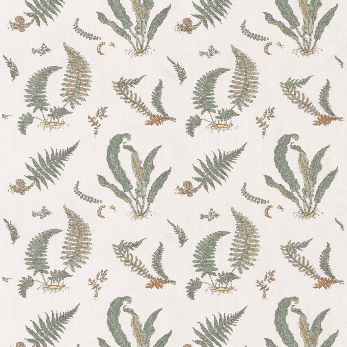 G P & J BAKER SP-BF10991.1.0 FERNS EMBROIDERY VERDIGRIS Fabric - Eade's Wallpaper