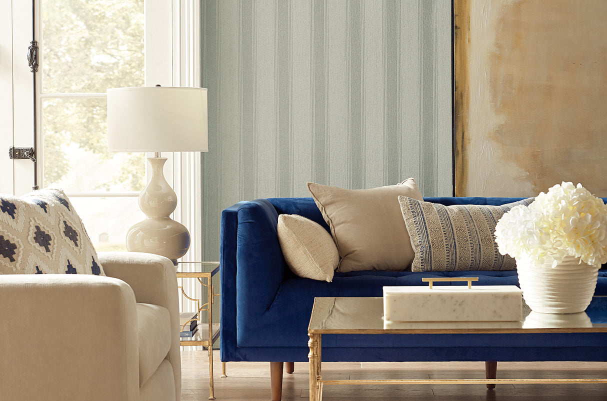 York SR1501 Blue & Pearl Stately Stripe Wallpaper