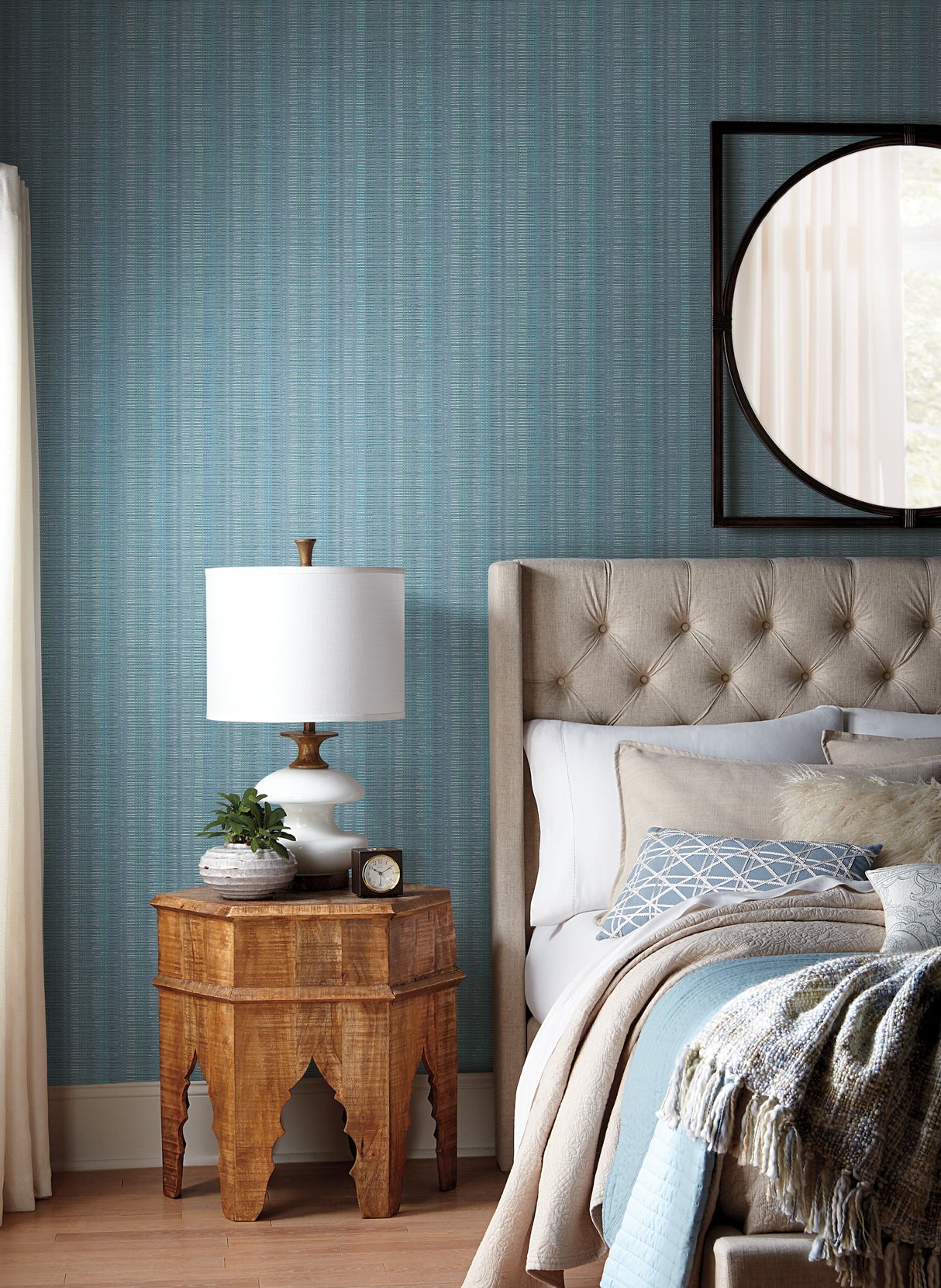 York SR1518 Blue Broken Boucle Stripe Wallpaper