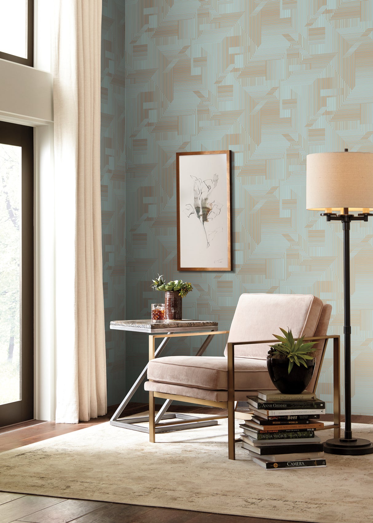 York SR1535 Blue & Gold All Lined Up Wallpaper