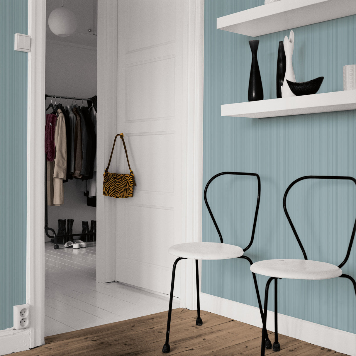 York SR1560 Blue Cascade Stria Wallpaper