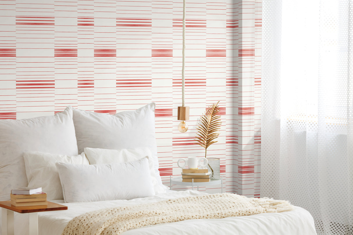 York SR1577 Red & White Dashing Stripe Wallpaper