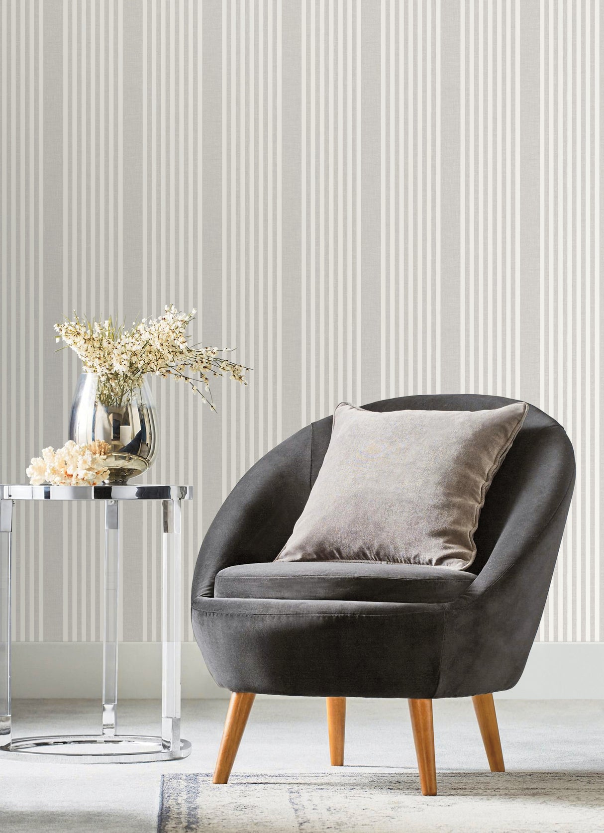 York SR1582 French Linen Stripe Grey Wallpaper