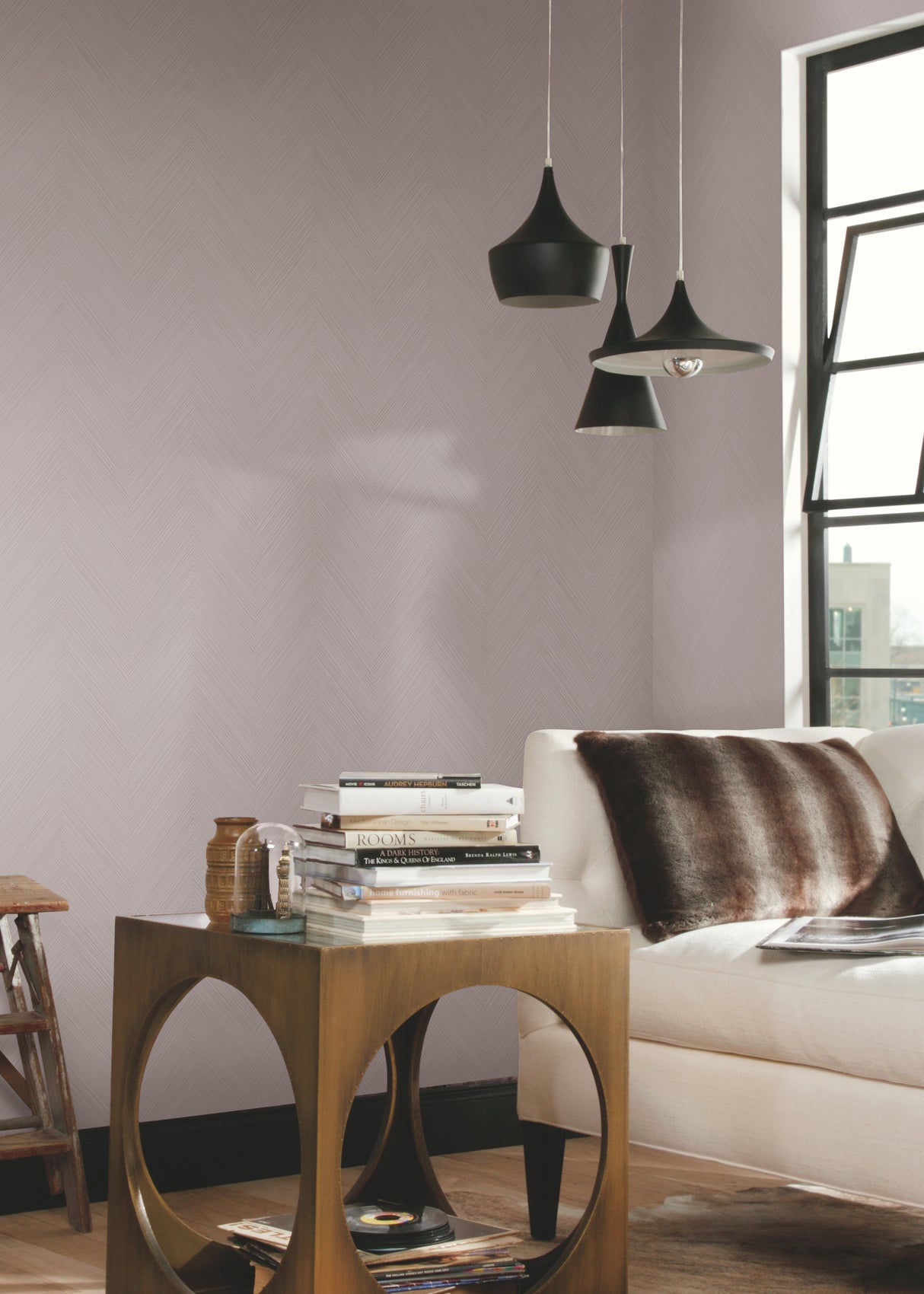 York SR1601 Lavender Grey Swept Chevron Wallpaper