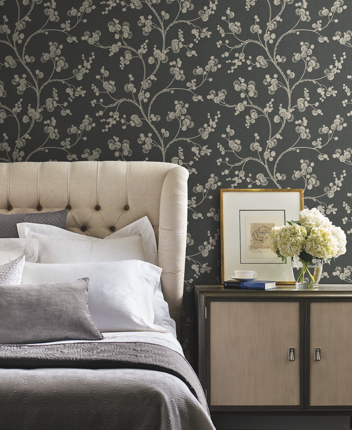 York SS2502 Dahlia Trail Black & Taupe Wallpaper
