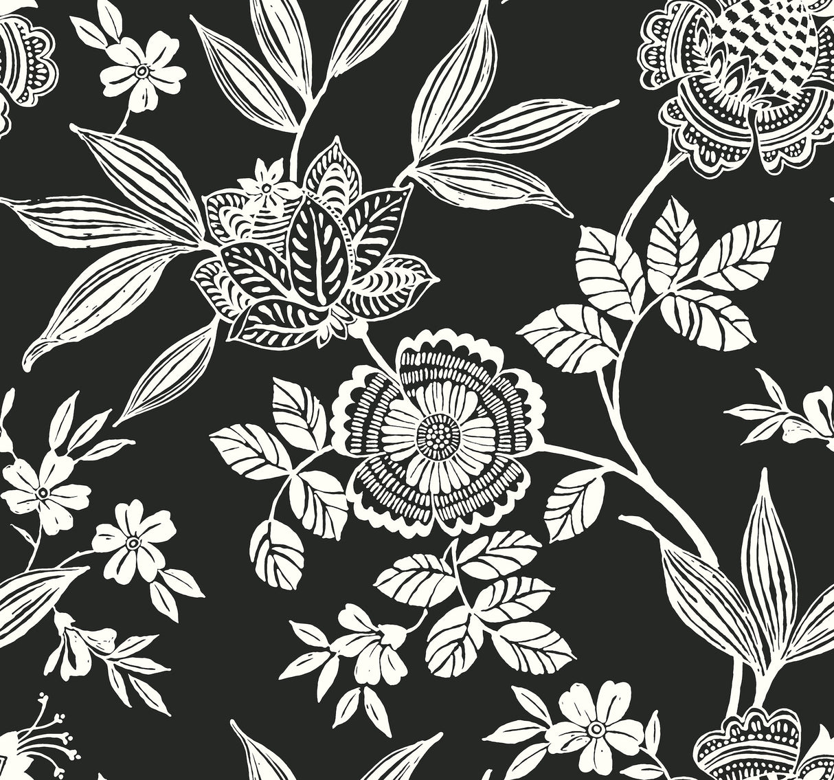 York SS2557 Wood Cut Jacobean Black & White Wallpaper