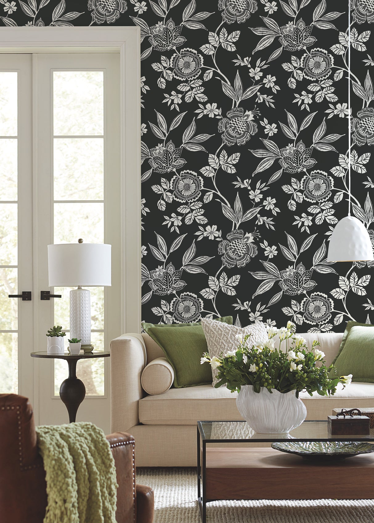 York SS2557 Wood Cut Jacobean Black & White Wallpaper