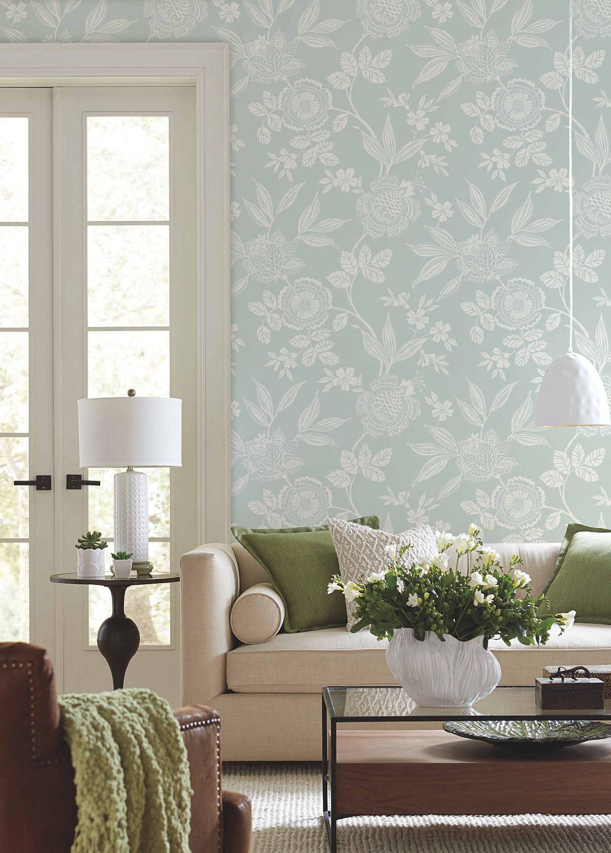 York SS2559 Wood Cut Jacobean Green Wallpaper