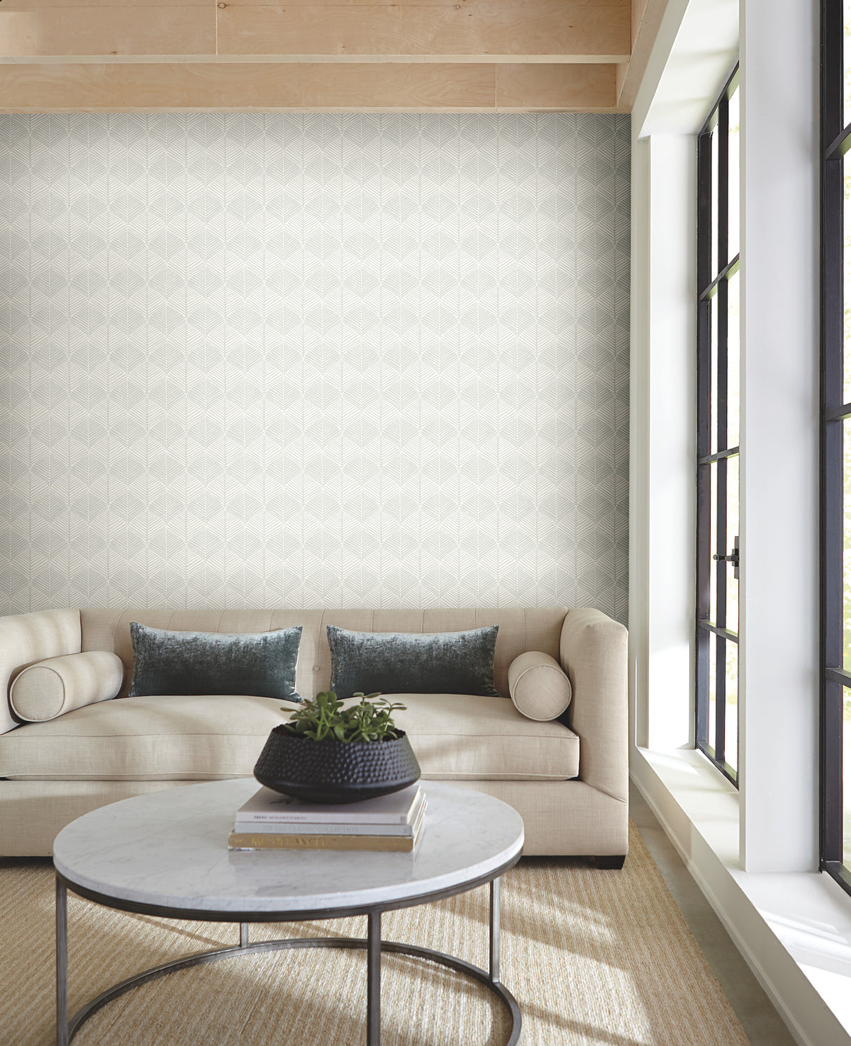 York SS2565 Palm Thatch White & Grey Wallpaper