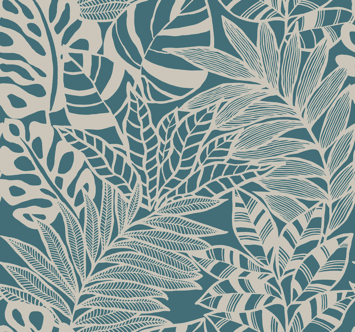 York SS2572 Jungle Leaves Teal Wallpaper