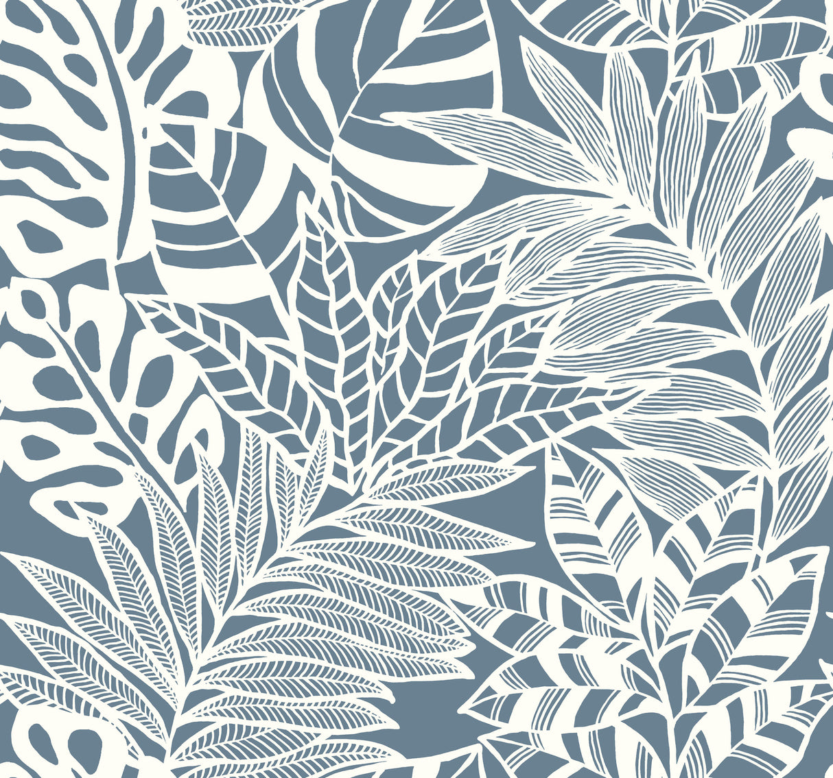 York SS2576 Jungle Leaves Blue Wallpaper