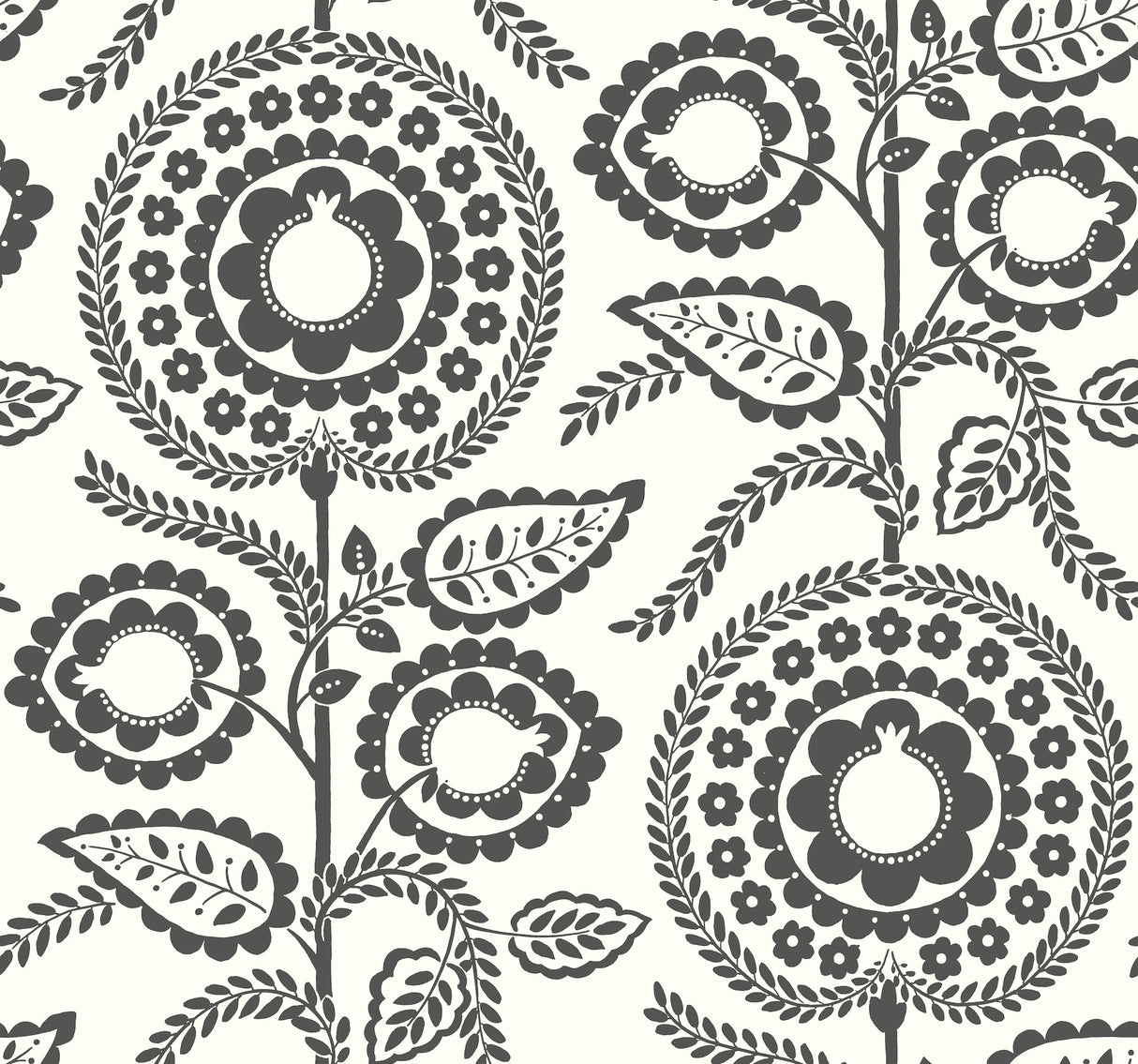 York SS2583 Pomegranate Bloom Black & White Wallpaper