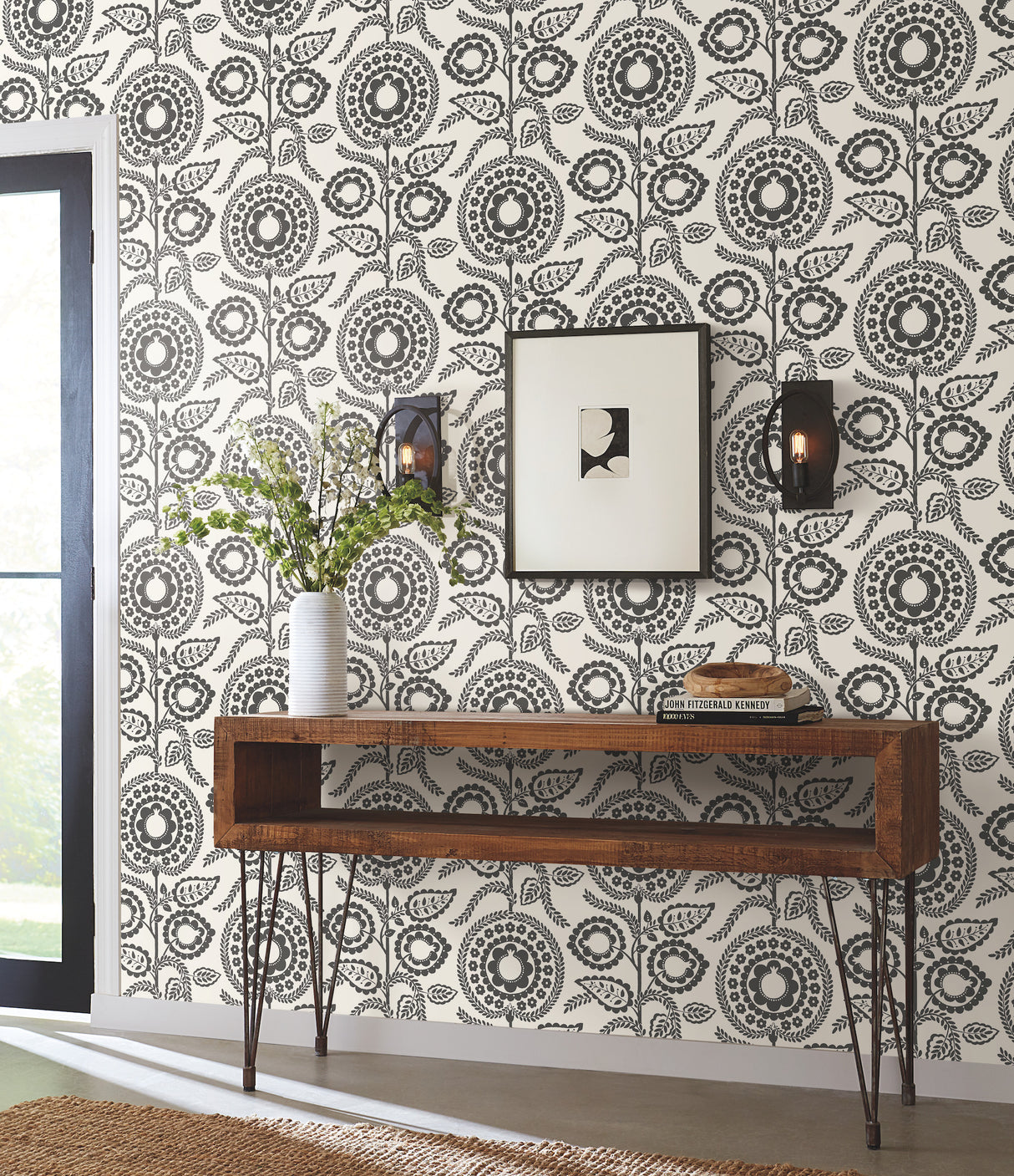 York SS2583 Pomegranate Bloom Black & White Wallpaper