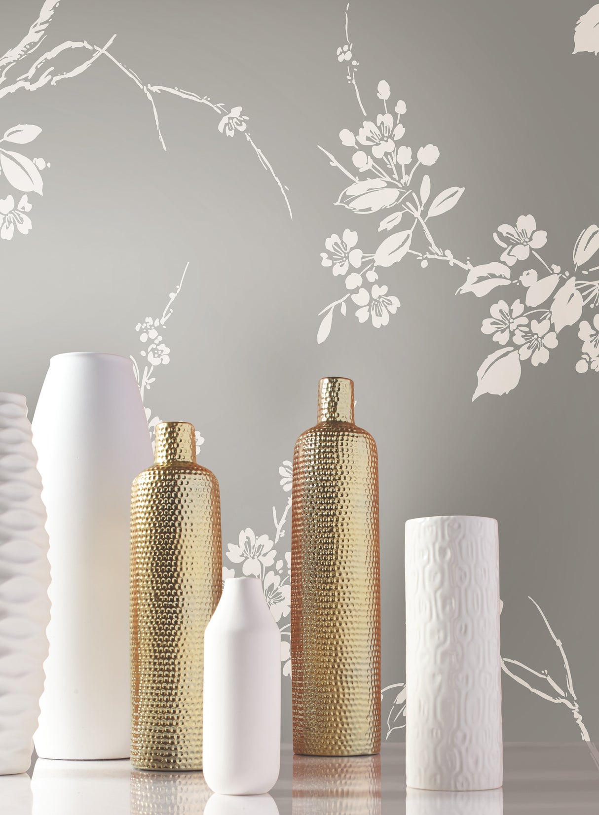 York SS2588 Imperial Blossoms Branch Grey & White Wallpaper