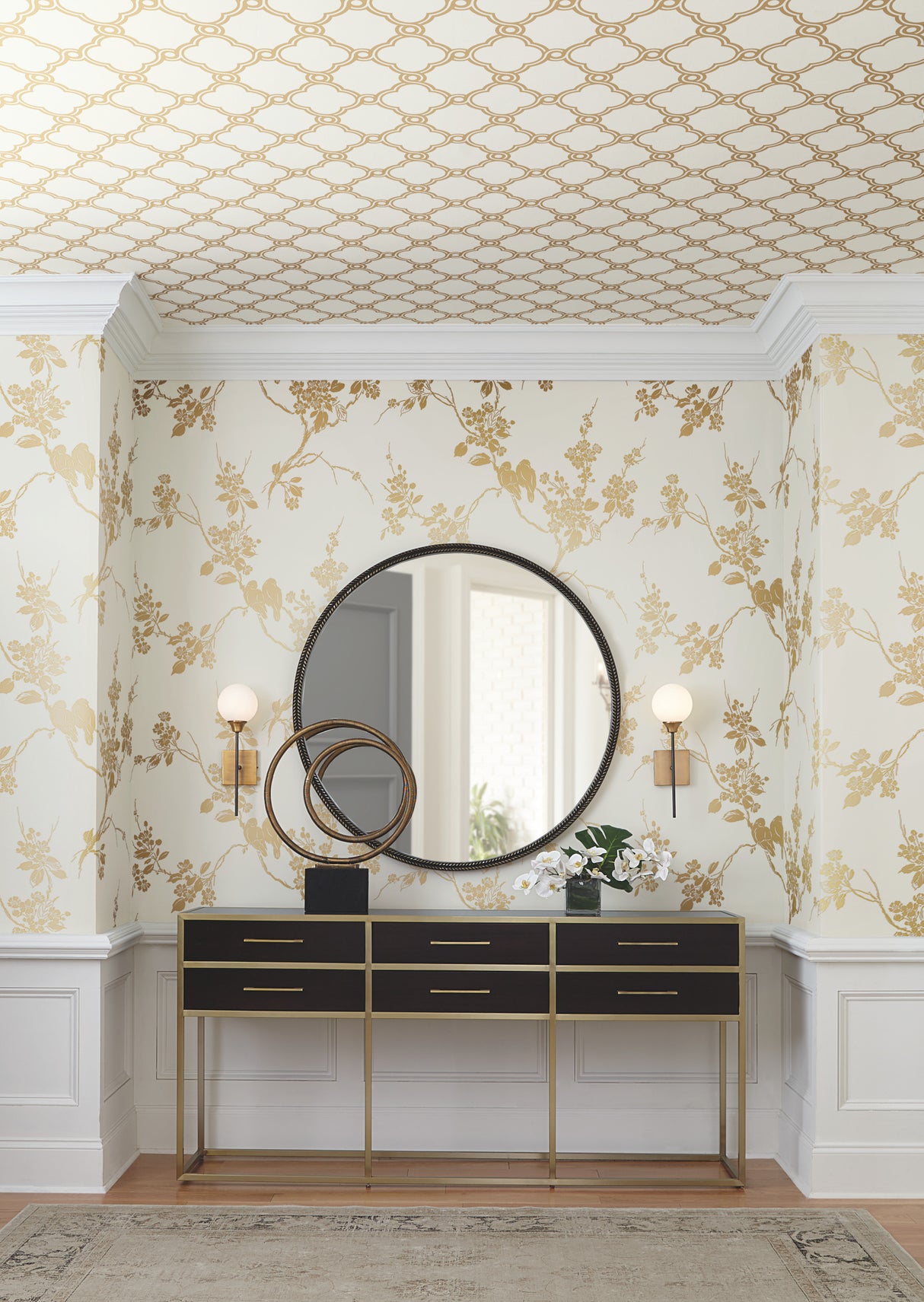 York SS2590 Imperial Blossoms Branch Gold Metallic Wallpaper
