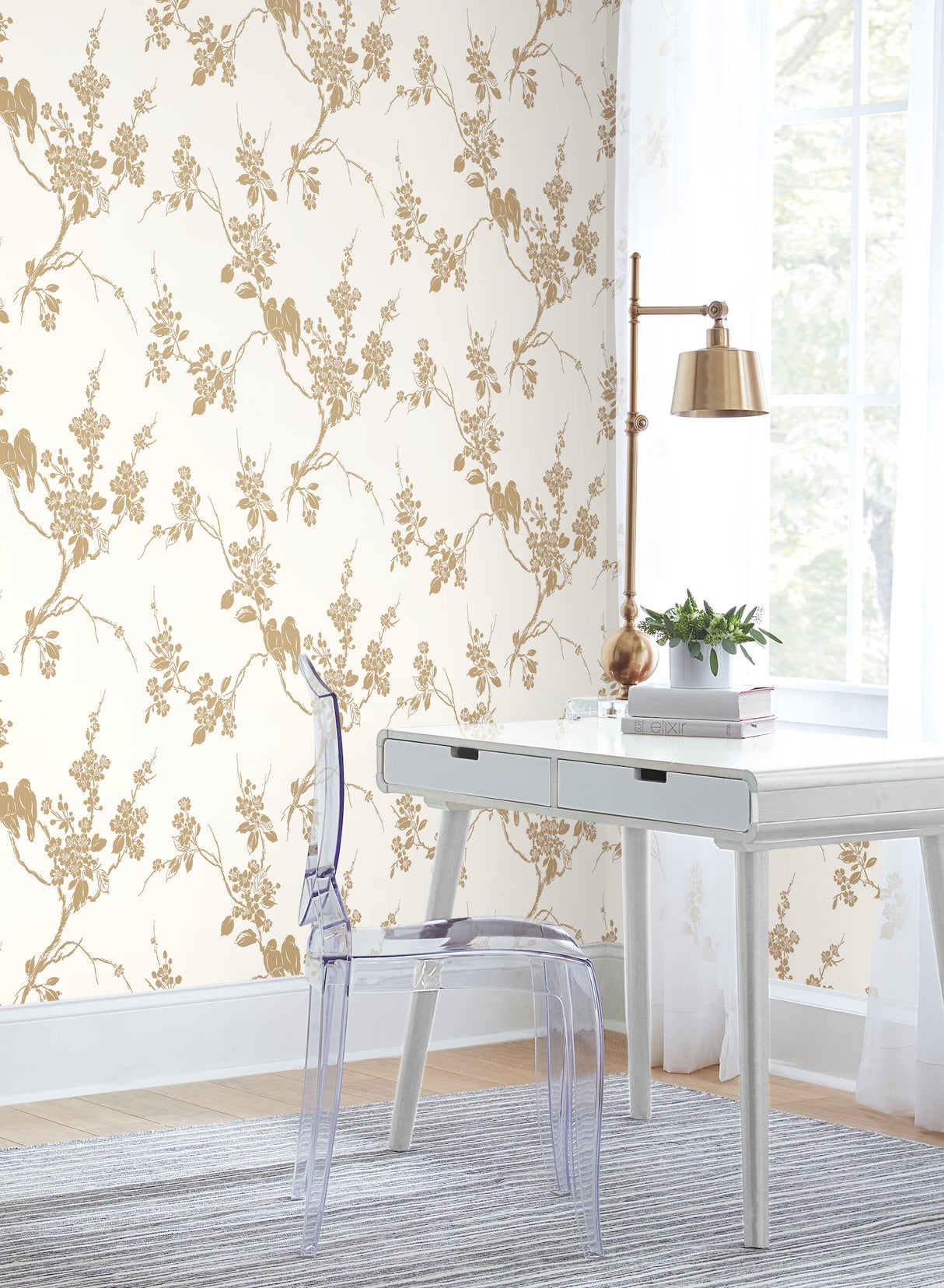 York SS2590 Imperial Blossoms Branch Gold Metallic Wallpaper