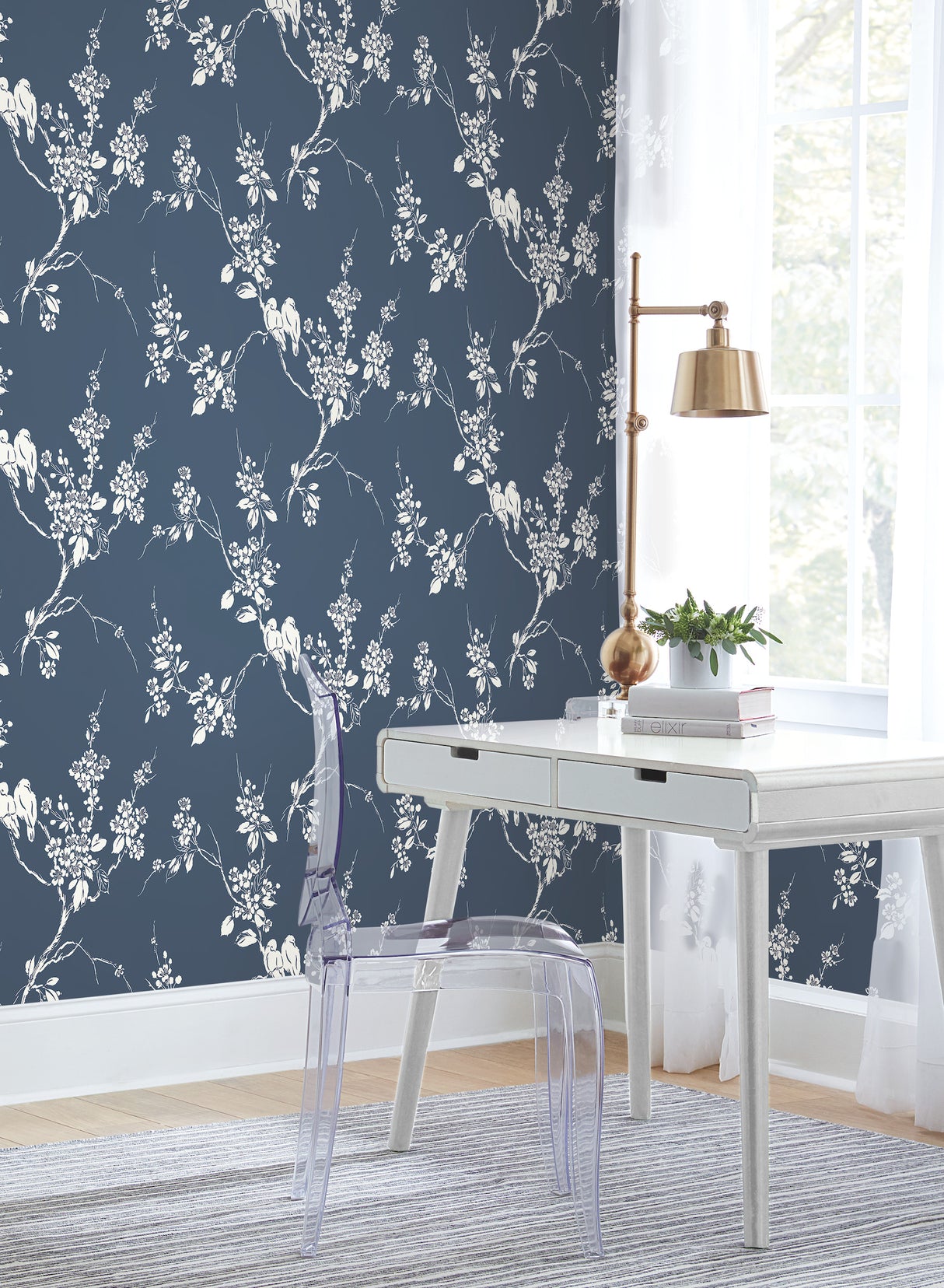 York SS2592 Imperial Blossoms Branch Navy Wallpaper