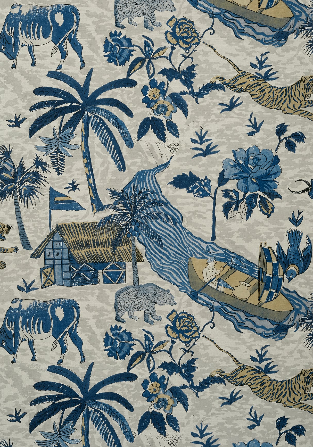 Thibaut T10230 TIGER RESERVE Navy Wallpaper