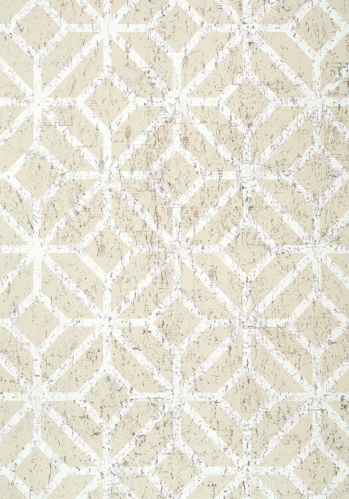 Thibaut T10412 MAMORA TRELLIS CORK Beige on White Wallpaper