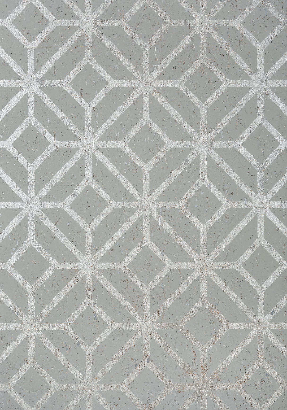Thibaut T10413 MAMORA TRELLIS CORK Grey on Metallic Silver Wallpaper