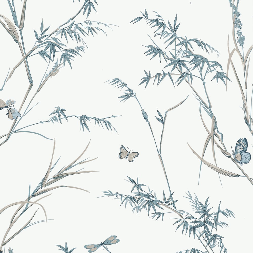 Thibaut VIRGINIA T10529 in Cream and Aqua Wallpaper - BOXWOO