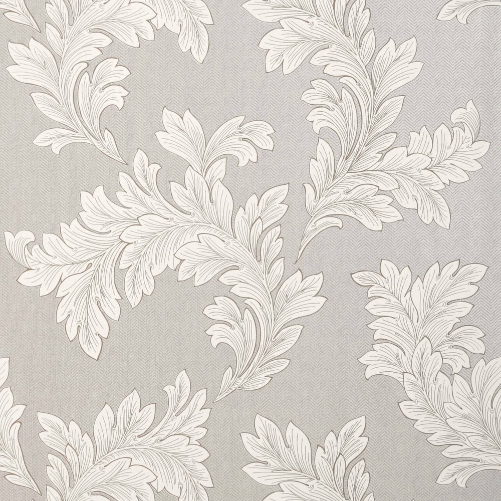 Thibaut T1057 ELAND ACANTHUS Grey on Metallic Silver Wallpaper