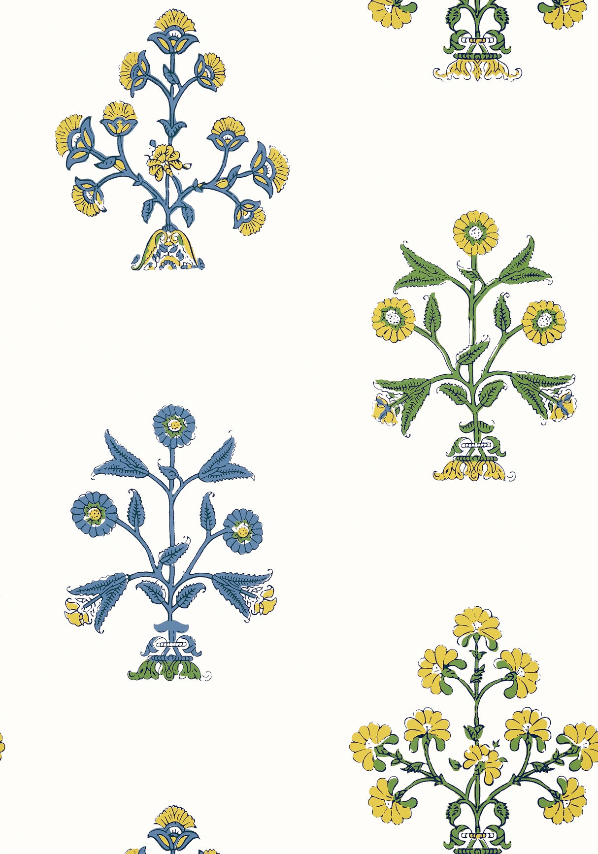 Thibaut T10664 INDIAN FLOWER Blue and Yellow Wallpaper