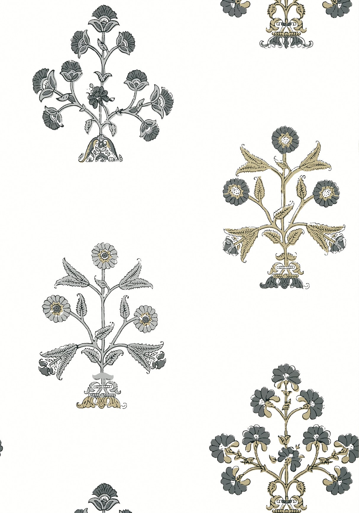 Thibaut T10666 INDIAN FLOWER Black and White Wallpaper