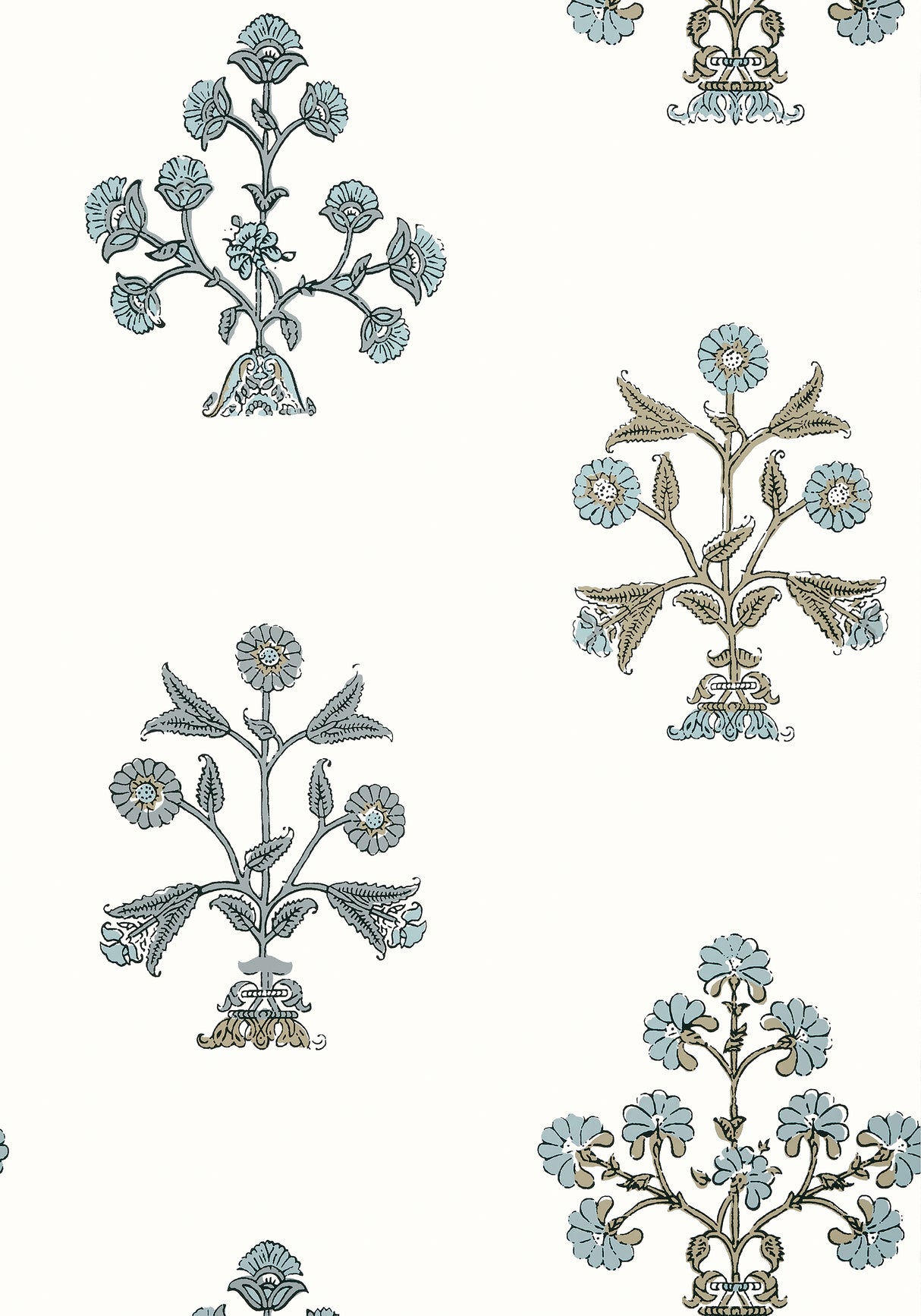 Thibaut T10668 INDIAN FLOWER Spa Blue Wallpaper