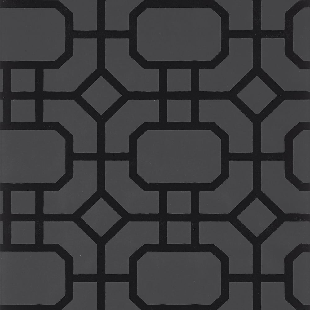 Thibaut T11002 PORTIER FLOCK Black on Charcoal Wallpaper