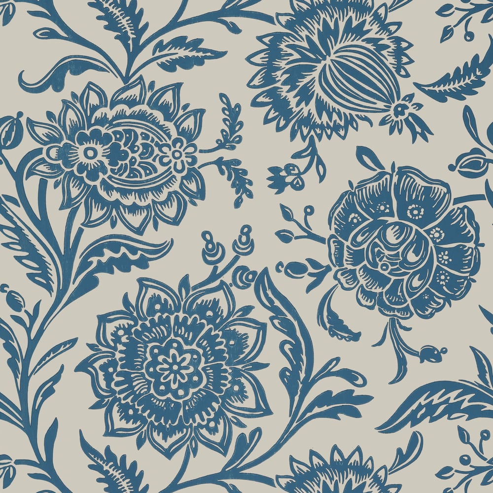 Thibaut T13025 RIVERA Blue on Flax Wallpaper