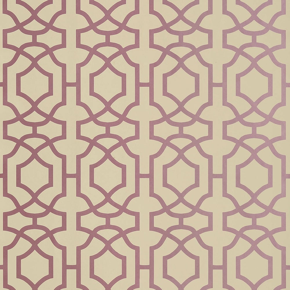Thibaut T13028 ALSTON TRELLIS Metallic Plum on Beige Wallpaper