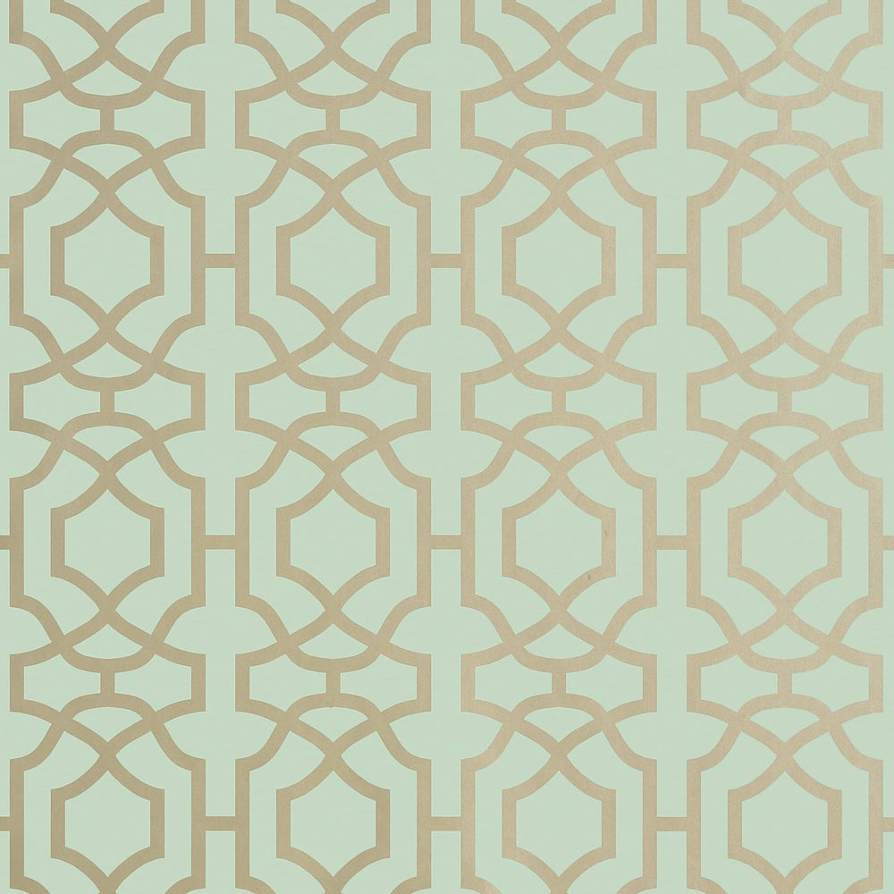 Thibaut T13031 ALSTON TRELLIS Metallic Gold on Seaglass Wallpaper