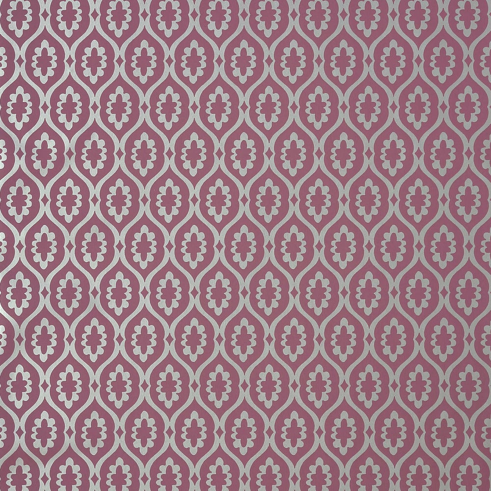 Thibaut T13049 LUCAS Plum on Metallic Silver Wallpaper