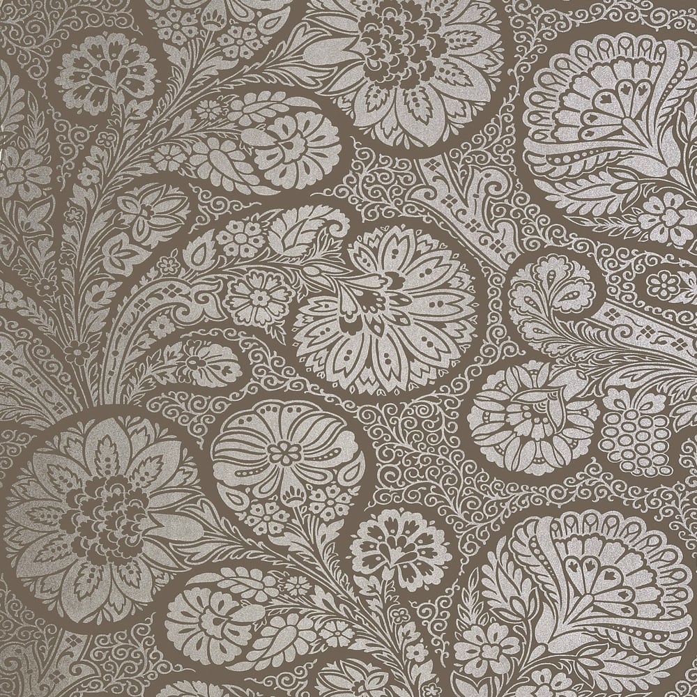 Thibaut T13064 TROUBADOUR Metallic Silver on Dark Taupe Wallpaper