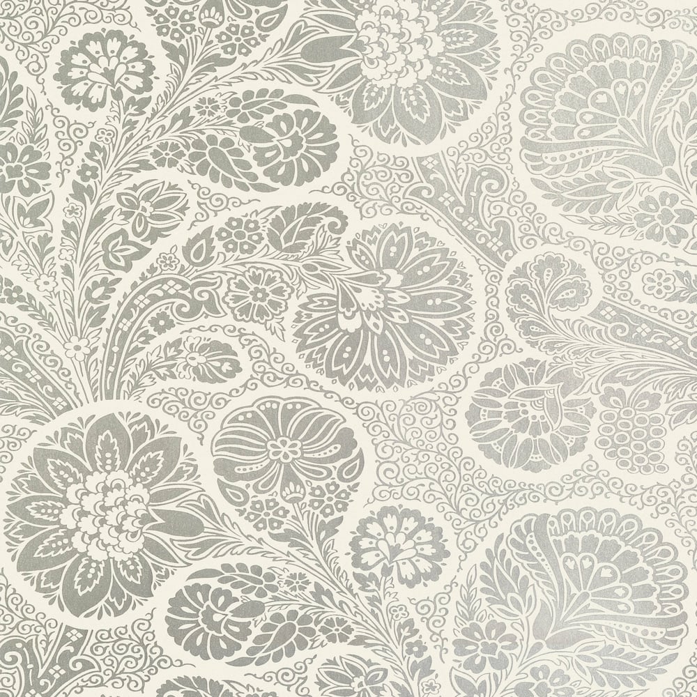 Thibaut T13067 TROUBADOUR Metallic Silver on Cream Wallpaper