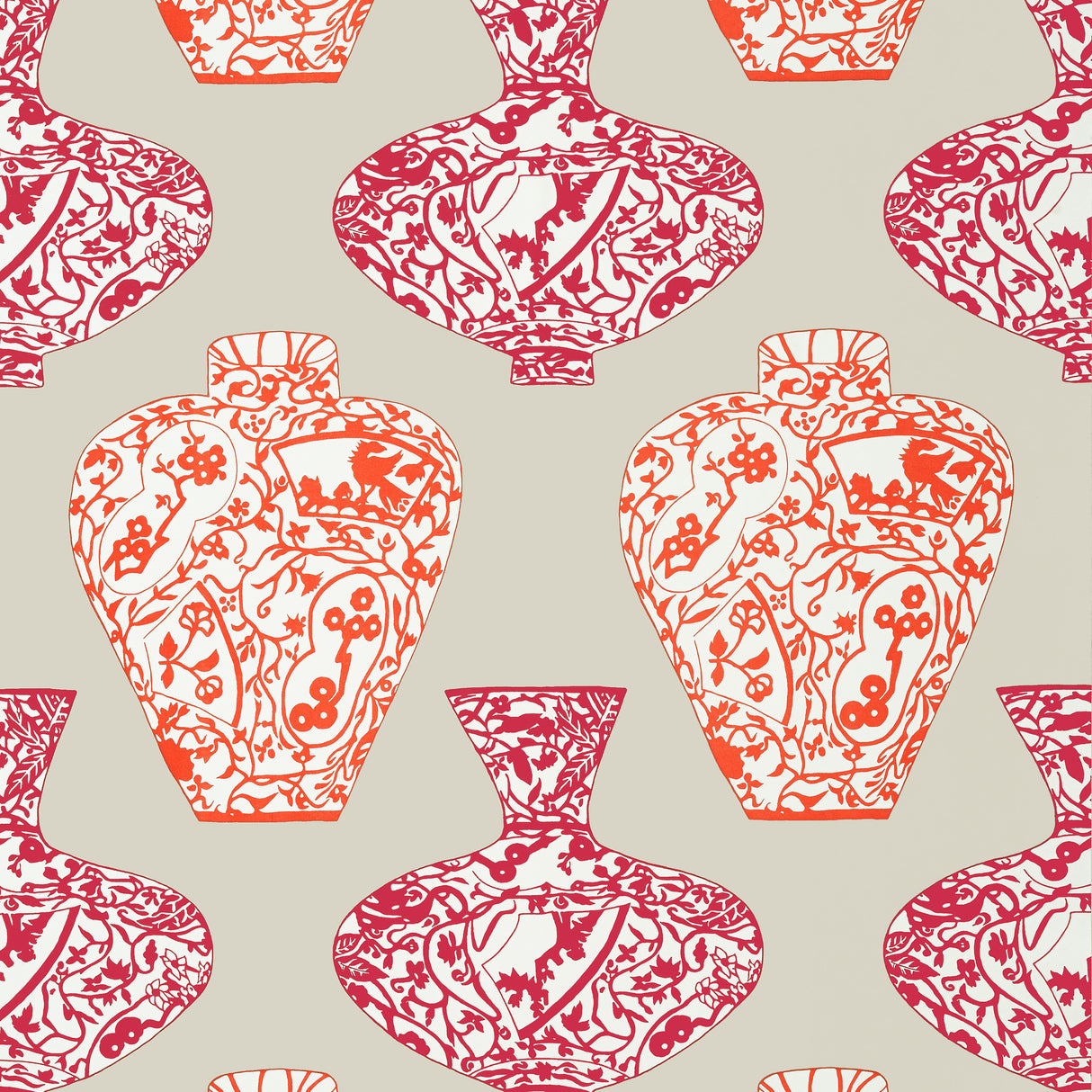 Thibaut T13123 IMARI VASE Orange and Pink Wallpaper