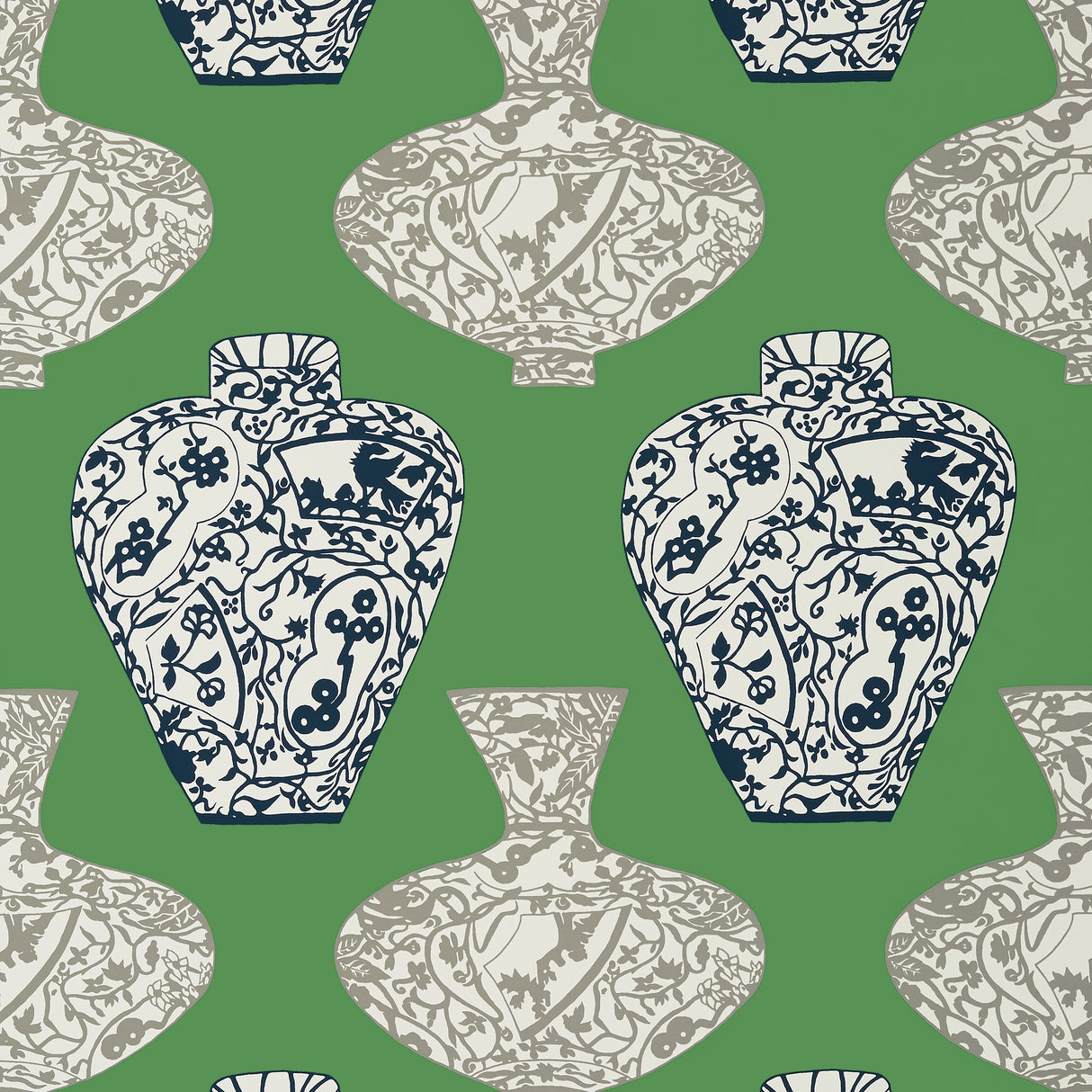 Thibaut T13125 IMARI VASE Emerald Green Wallpaper