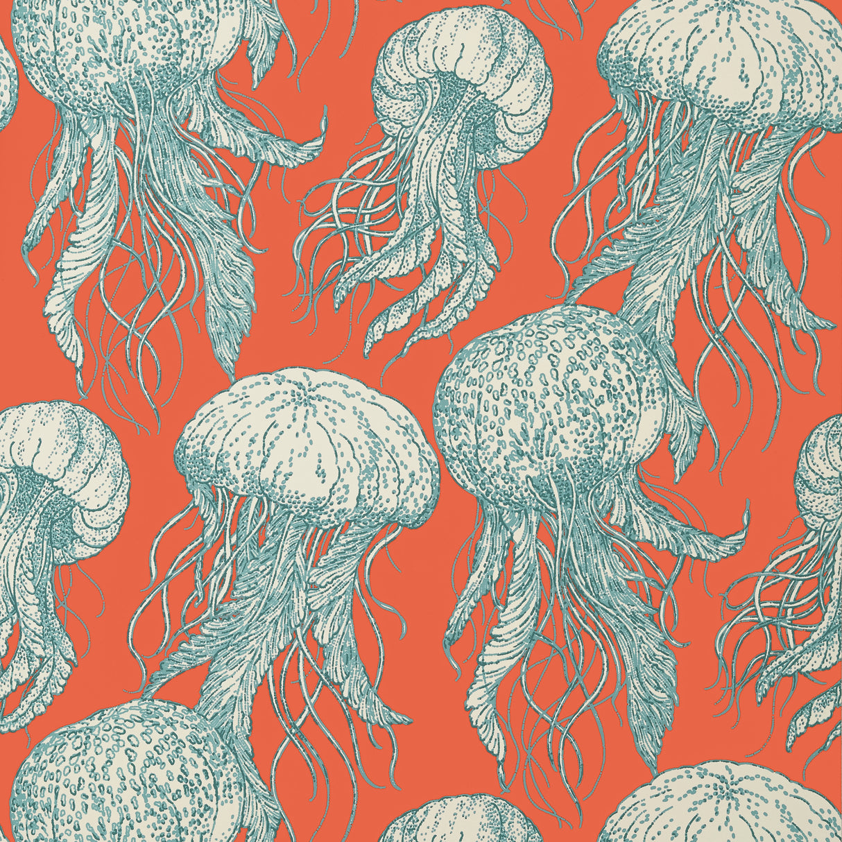 Thibaut T13172 JELLY FISH BLOOM Coral and Turquoise Wallpaper