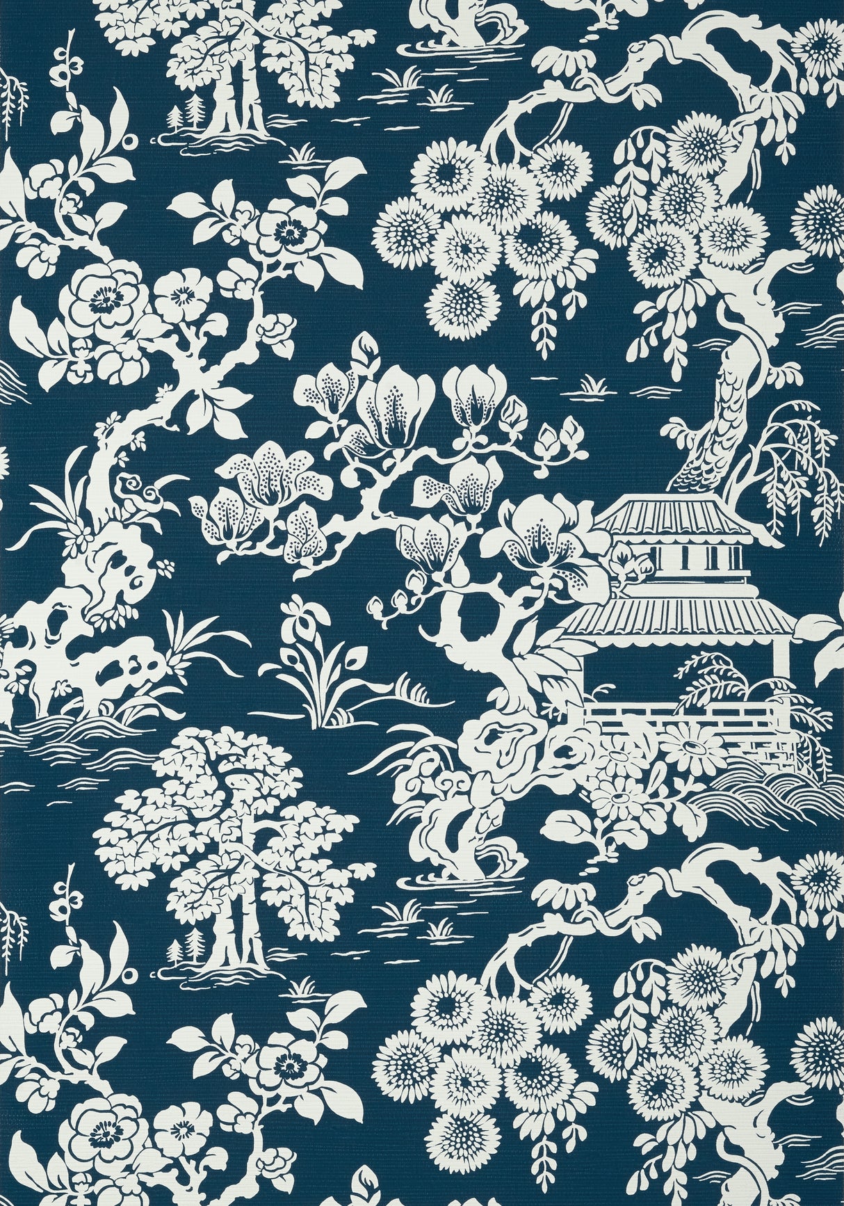 Thibaut T13307 JAPANESE GARDEN Navy Wallpaper