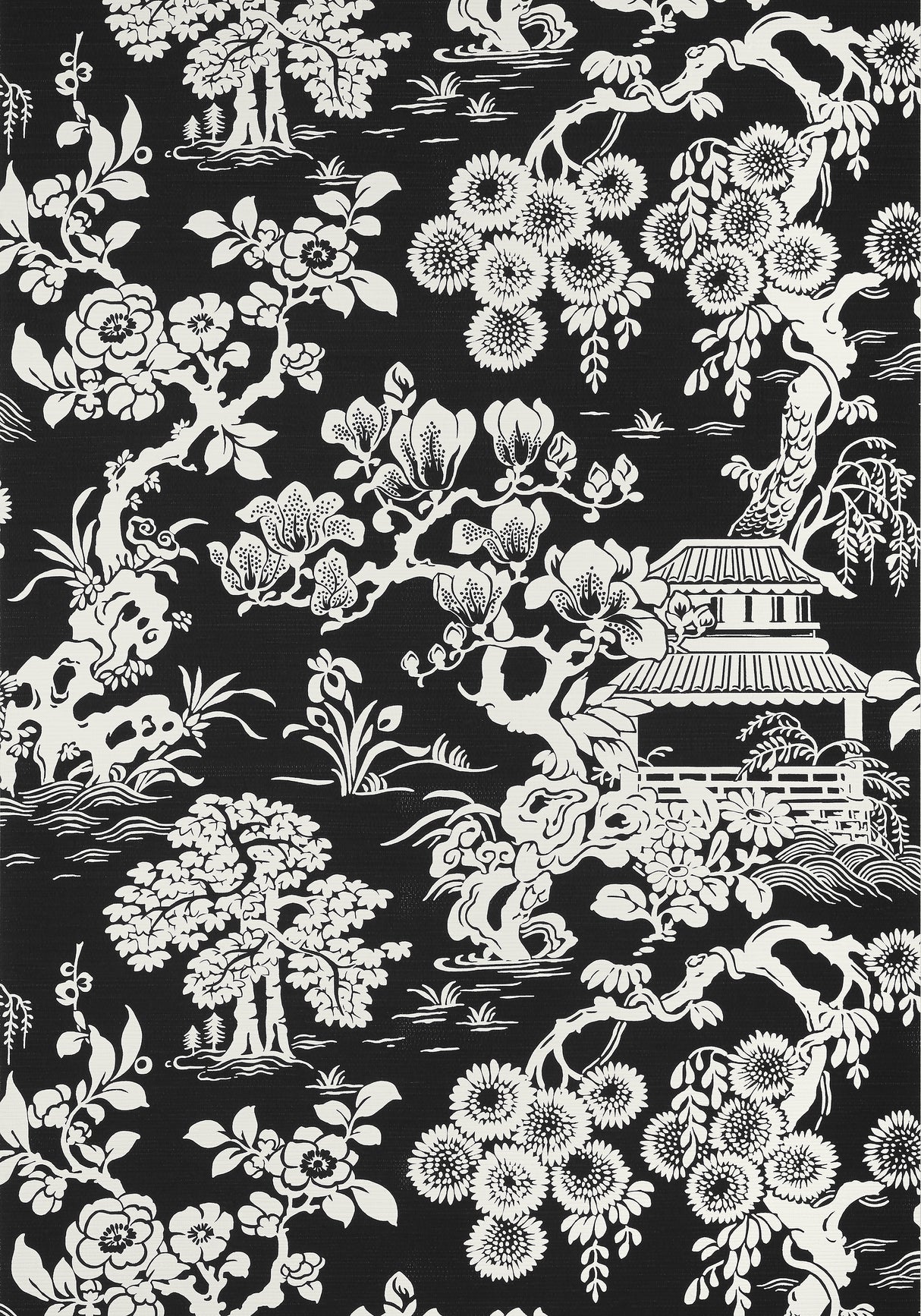Thibaut T13308 JAPANESE GARDEN Black Wallpaper